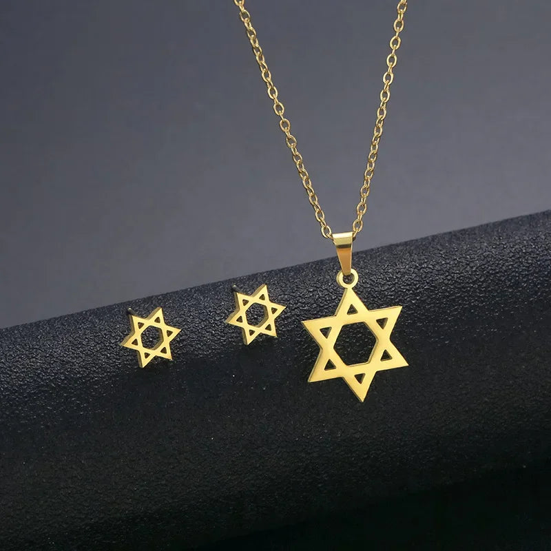 Star of David Heart Pendant Necklace — Stainless Steel