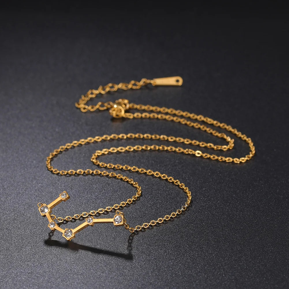 Unift Clear Zircon Zodiac Constellation Women Necklaces Star Sign Pisces Aries Taurus Pendant Fashion Horoscope Amulet Jewelry