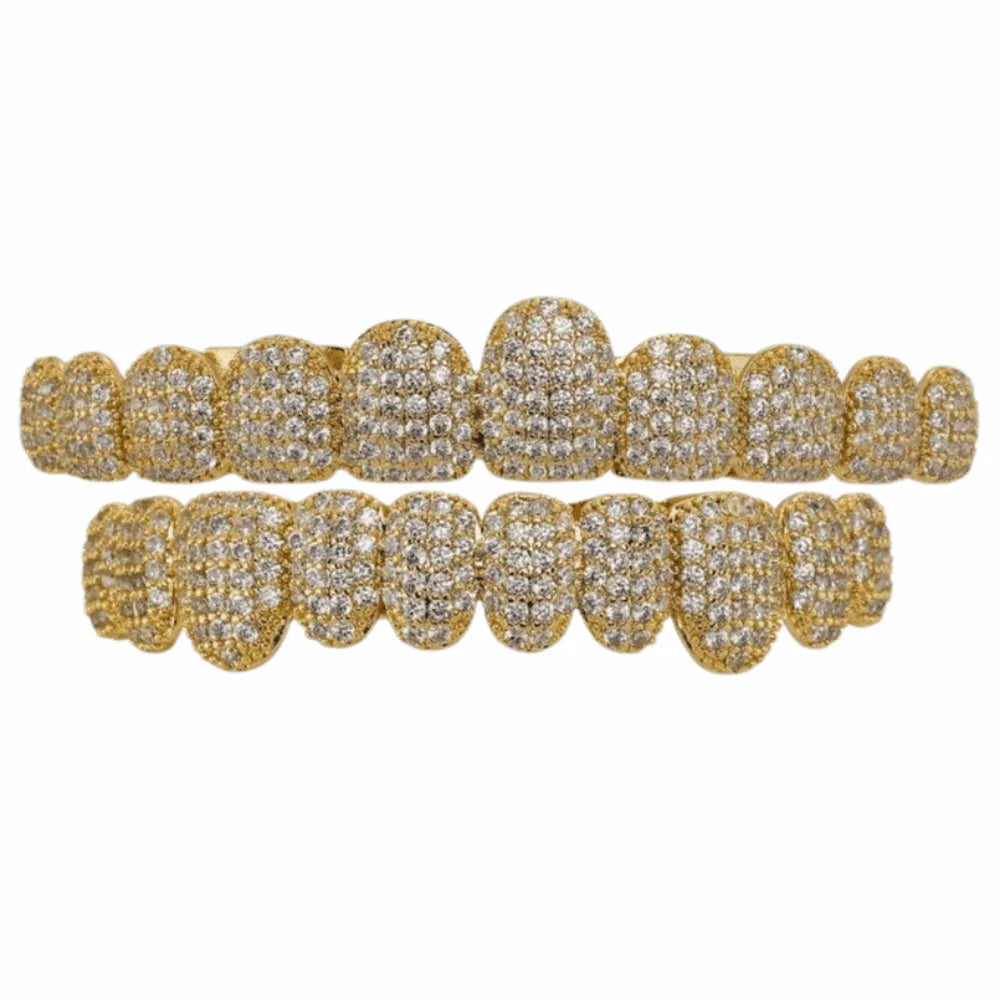 Rhinestone Teeth Grillz Set Top & Bottom Hollow Removable Caps