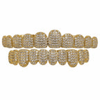 Rhinestone Teeth Grillz Set Top & Bottom Hollow Removable Caps