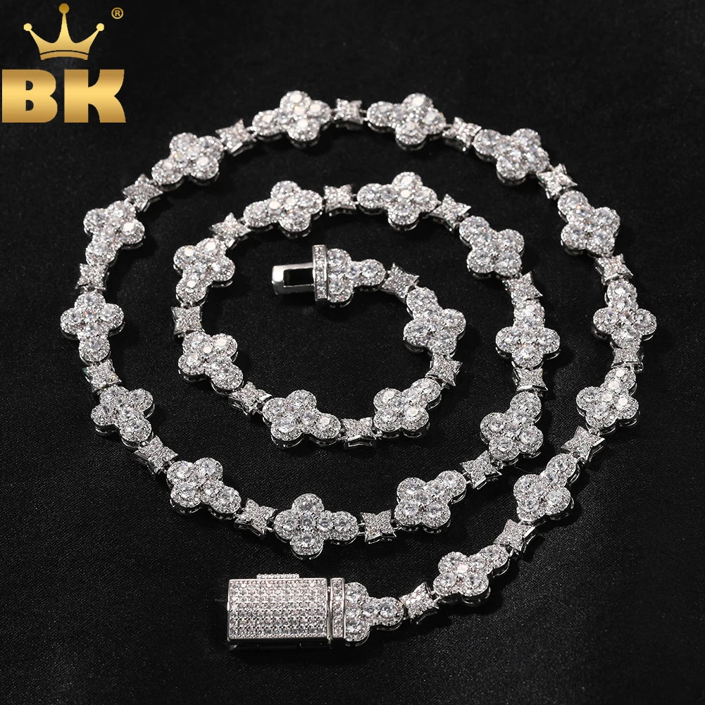 THE BLING KING 10mm Cross Link Chain Necklace Prong Setting 5A Cubic Zirconia Choker HipHop Fashion Jewelry For Party Gift