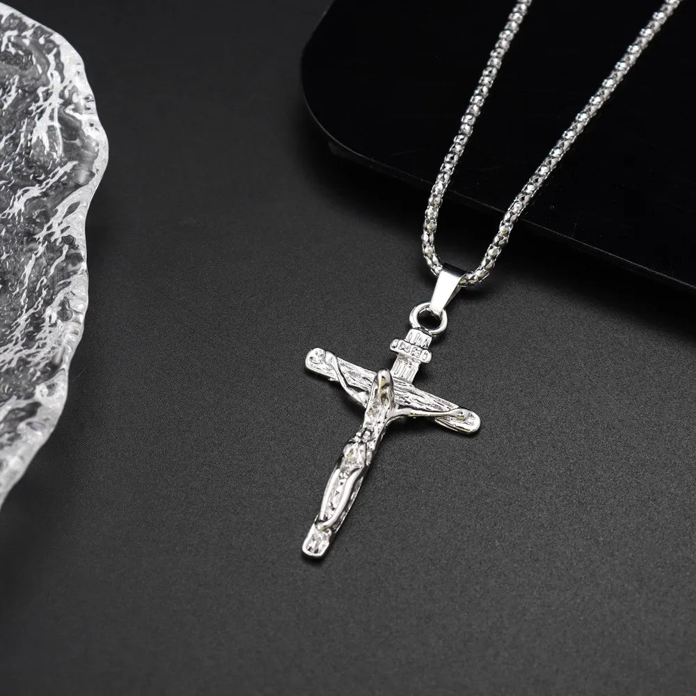 New Explosive Trendy Easter Jesus Cross Men's Necklace Pendant Light Luxury Fashion Trend Niche Men's Necklace Gift