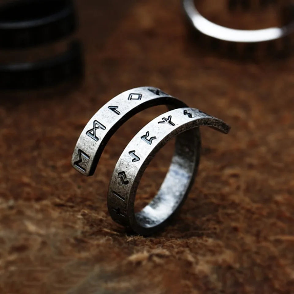 Simple Creative Design Viking Rune Ring For Men Women Stainless Steel Punk Biker Opening Rings Fashion Vintage Jewelry
