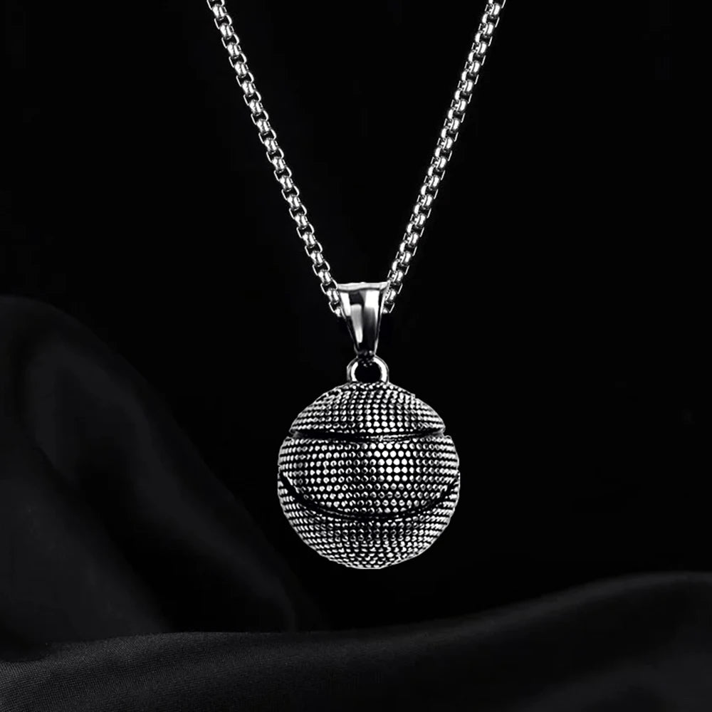 Stainless Steel Basketball Pendant Necklace