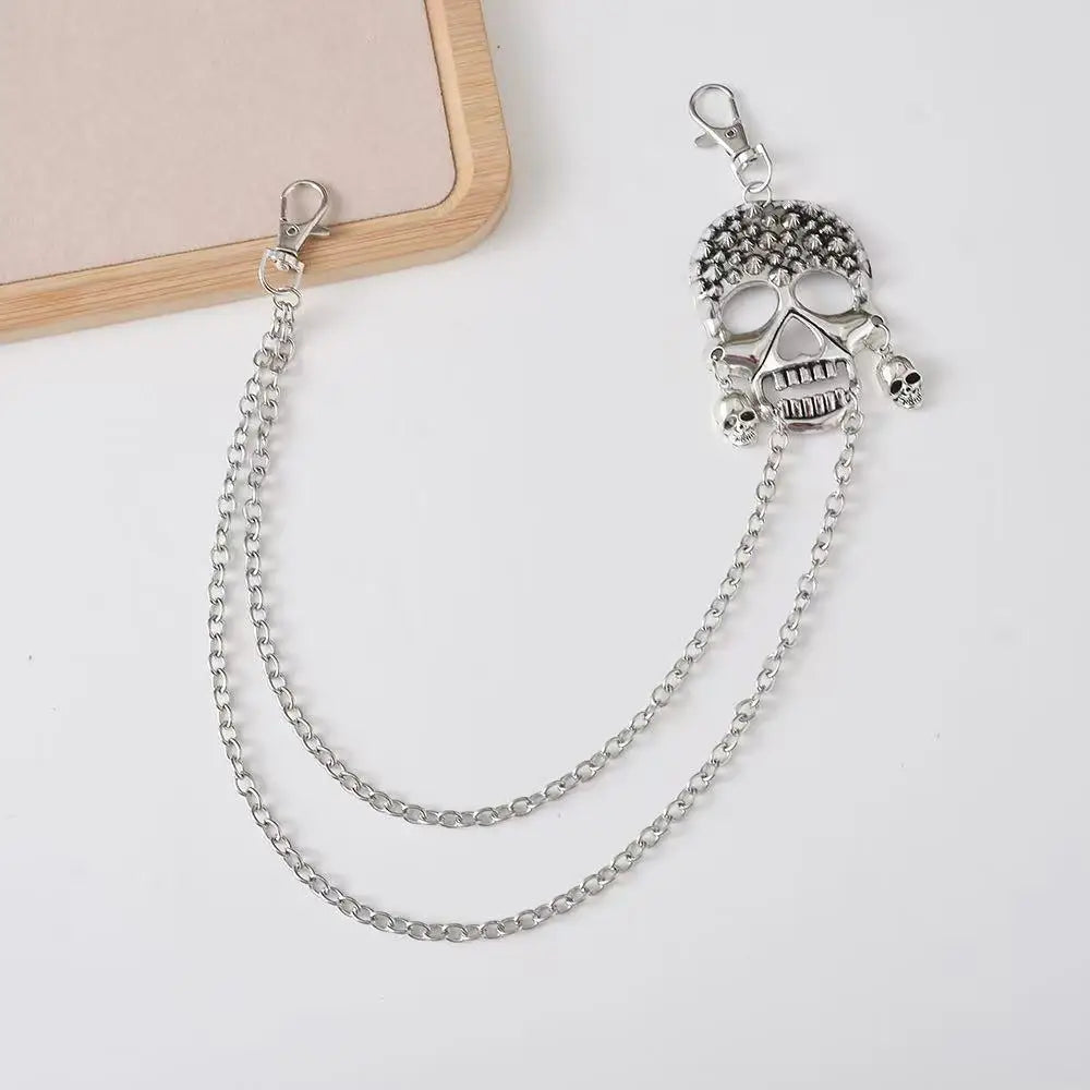 Double Layer Skull Keychain — Stainless Steel Beaded