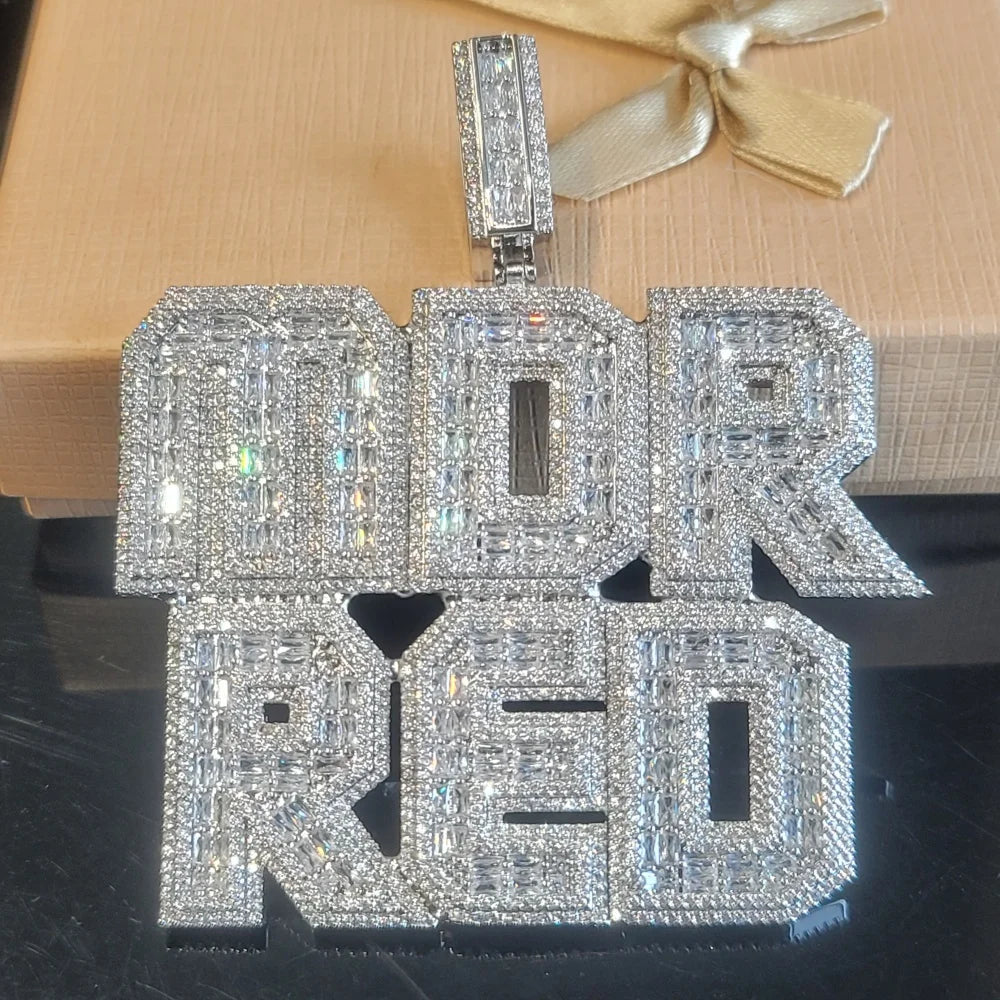 Customized Iced Out Square Name Pendant Personalized Any Letter Number Necklace Cuban Chain Icy Two Rows Hip Hop