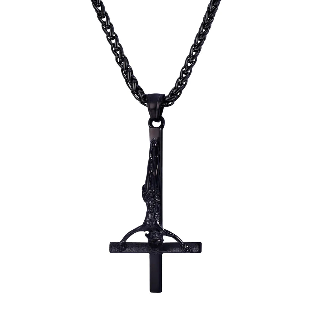 Gothic Inverted Cross Stainless Steel Pendant Necklace
