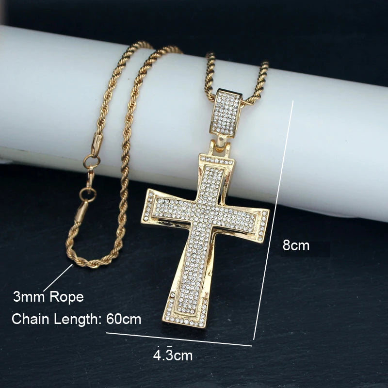 Hip Hop Mens Womens Large Cross Pendant Necklace with 4mm Tennis Chain HipHop Iced Out Bling Necklaces Fashion Charm