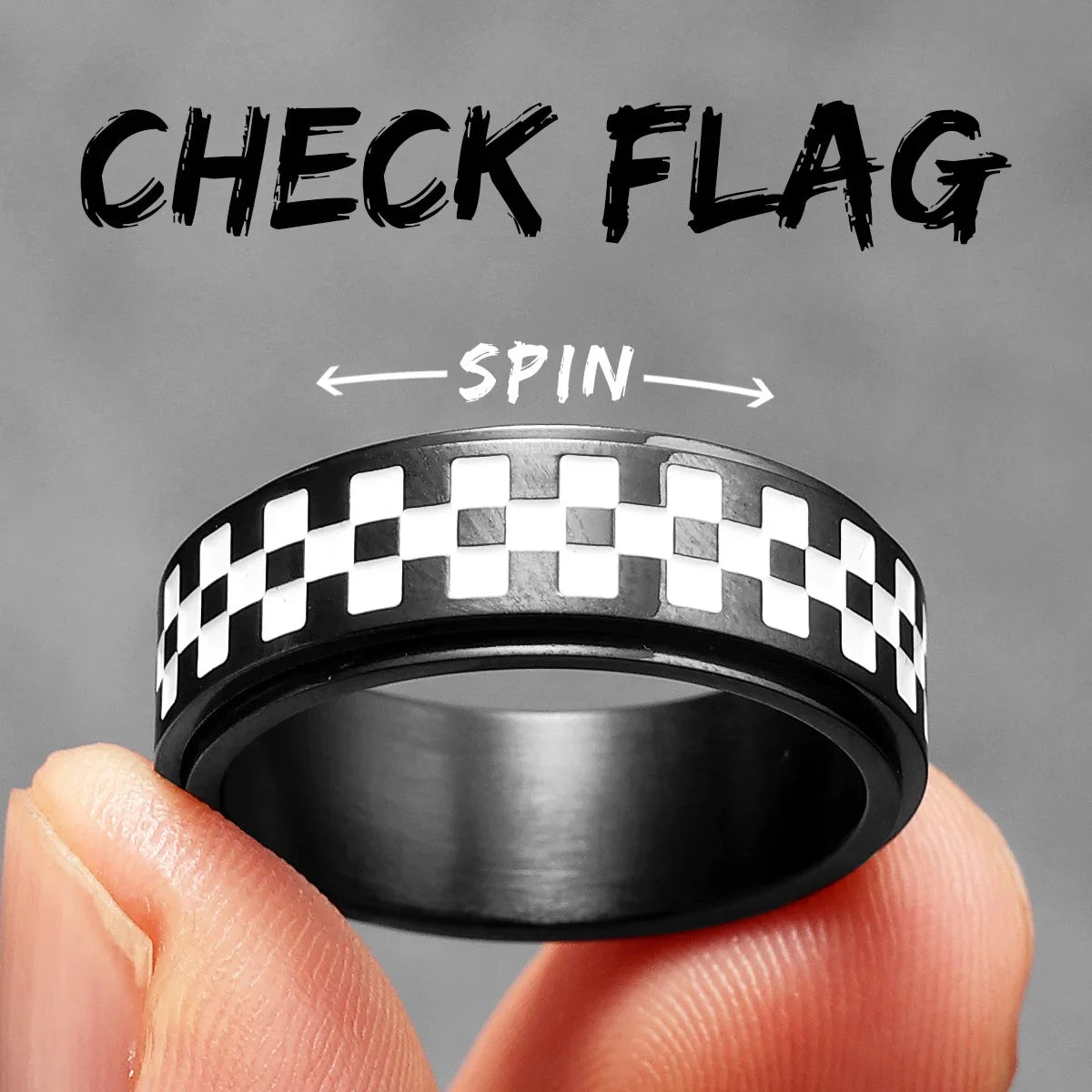 Racing Checkerboard Fidget Spinner Men Rings Stainless Steel Punk Rock Simple Women Jewelry Fashion Accessories Gift