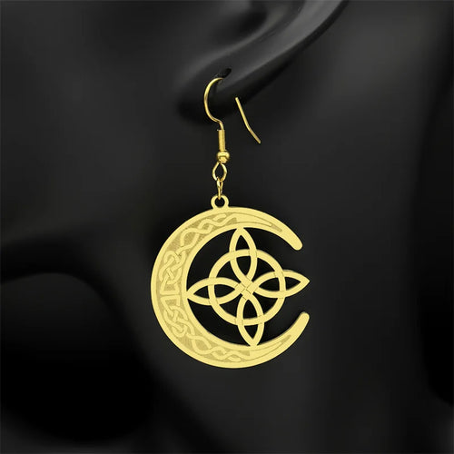 Celtic Gold Earrings Crescent Moon Witch's Knot