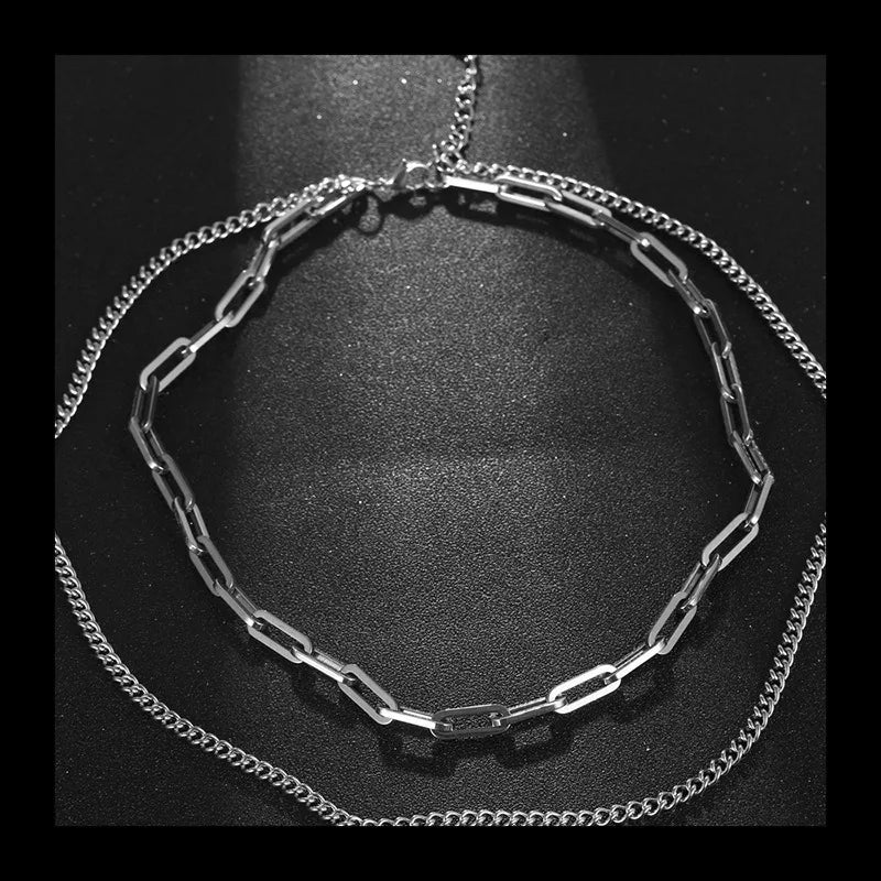 Double Layer Stacked Necklace — Stainless