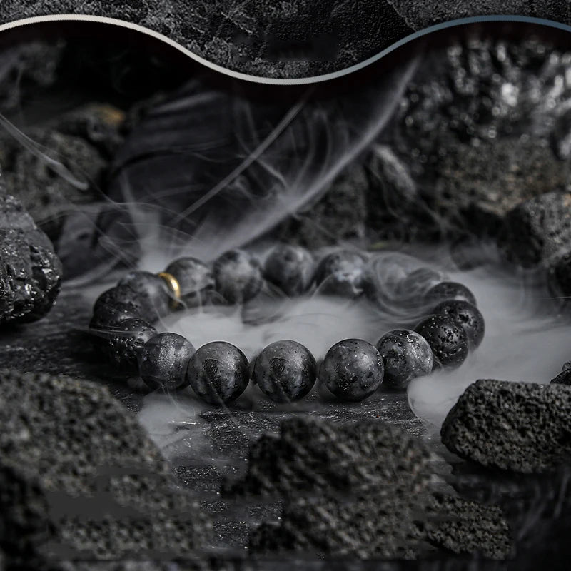 Block Volcanic Lava Stone Bracelet Men Black Classic Matte Obisidian Labradorite Bead Jewelry Women Birthday Gift for