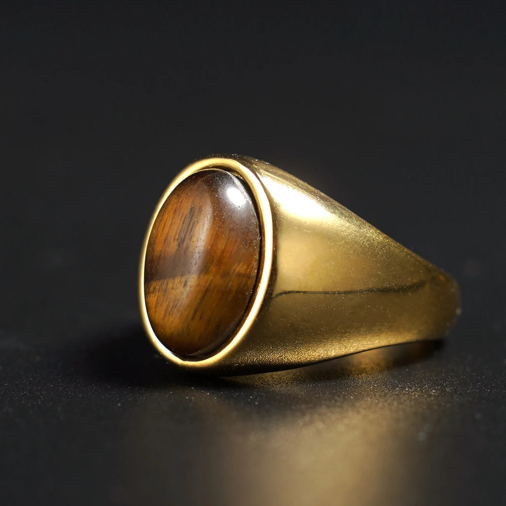 Stone Inlay Ring — Black Gold Silver, 316L Stainless Steel