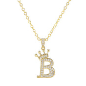 Crown Initial Letter Pendant Necklace — Copper