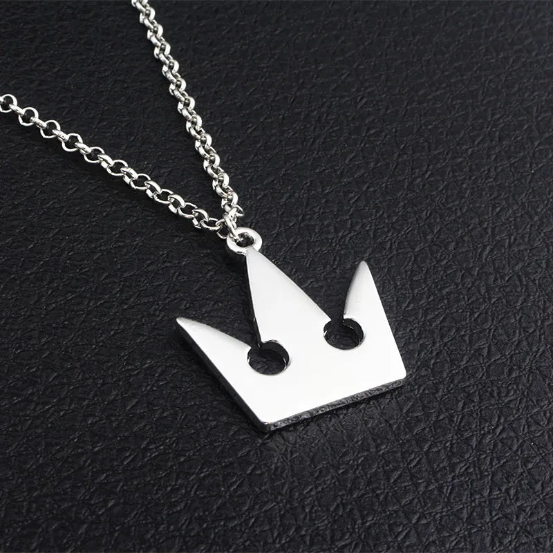 Game Kingdom Hearts Chain Pendant Necklace Sora Keychain Crown Charm Statement Choker Necklace Women Men Jewelry Cosplay