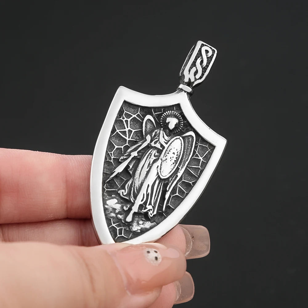 Angel Shield Cross Pendant — 316L Stainless Steel