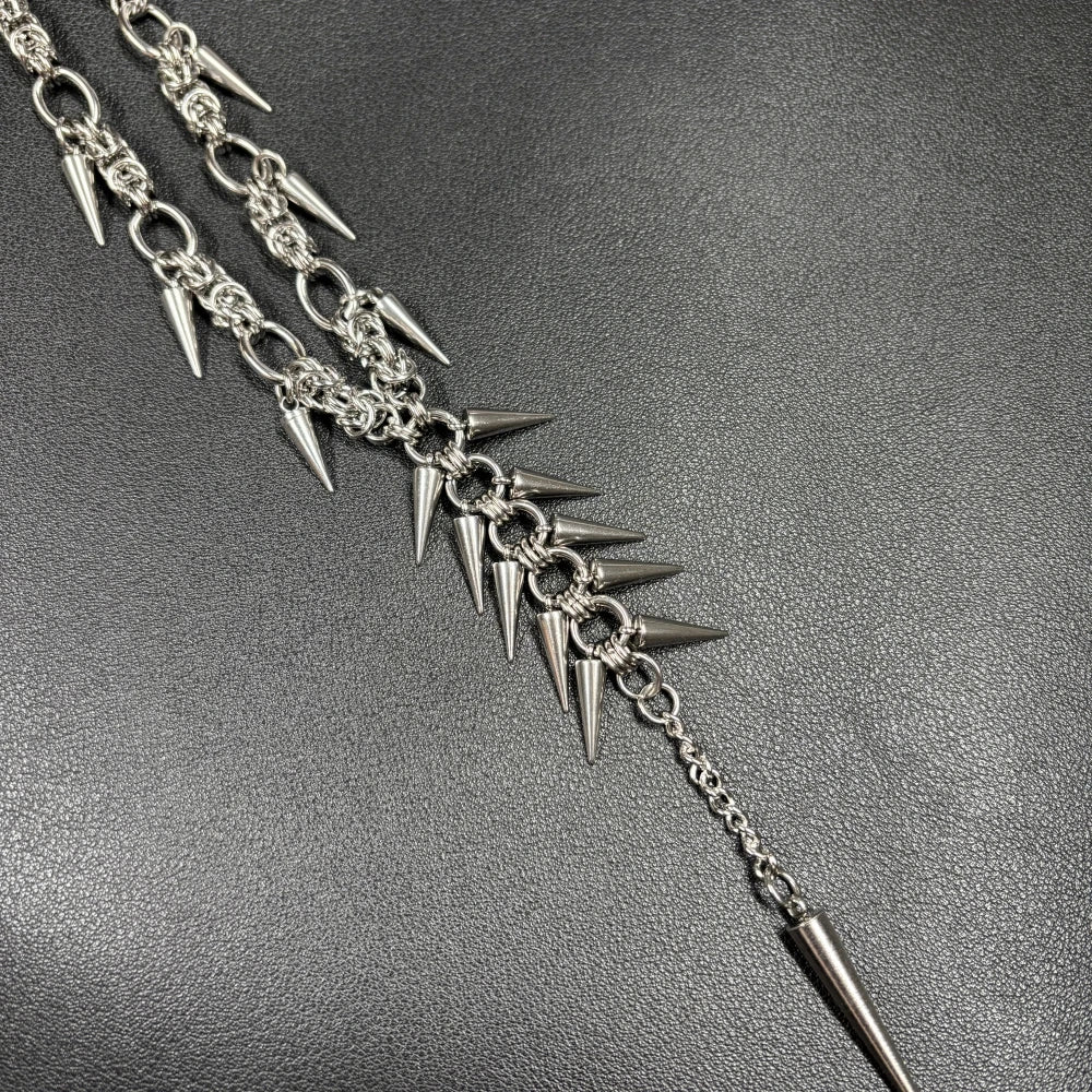 Punk Grunge Goth Rivet Geometric Long Pendant Chain Necklace