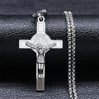 Saint Benedict Jesus Crucifix Chain Necklace — Stainless Steel