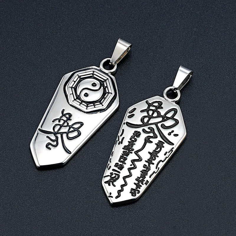 Yin Yang Runes Amulet Pendant Necklace — Two-Tone Sweater Chain