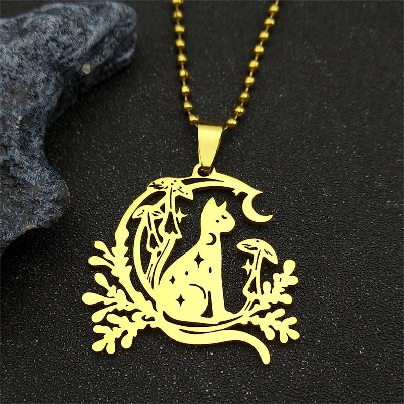 Star Cat Gold Pendant Lovely Moon Mushroom Animal