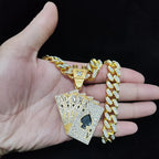 Men Women Hip Hop playing card Pendant Necklace With Crystal Cuban Chain HipHop Iced Out Bling Necklaces Fashion Charm