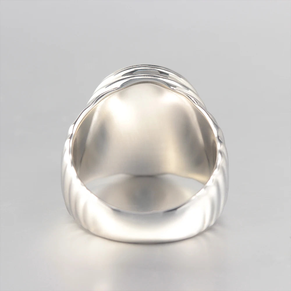 Corrugated Agate Ring — 925 Silver