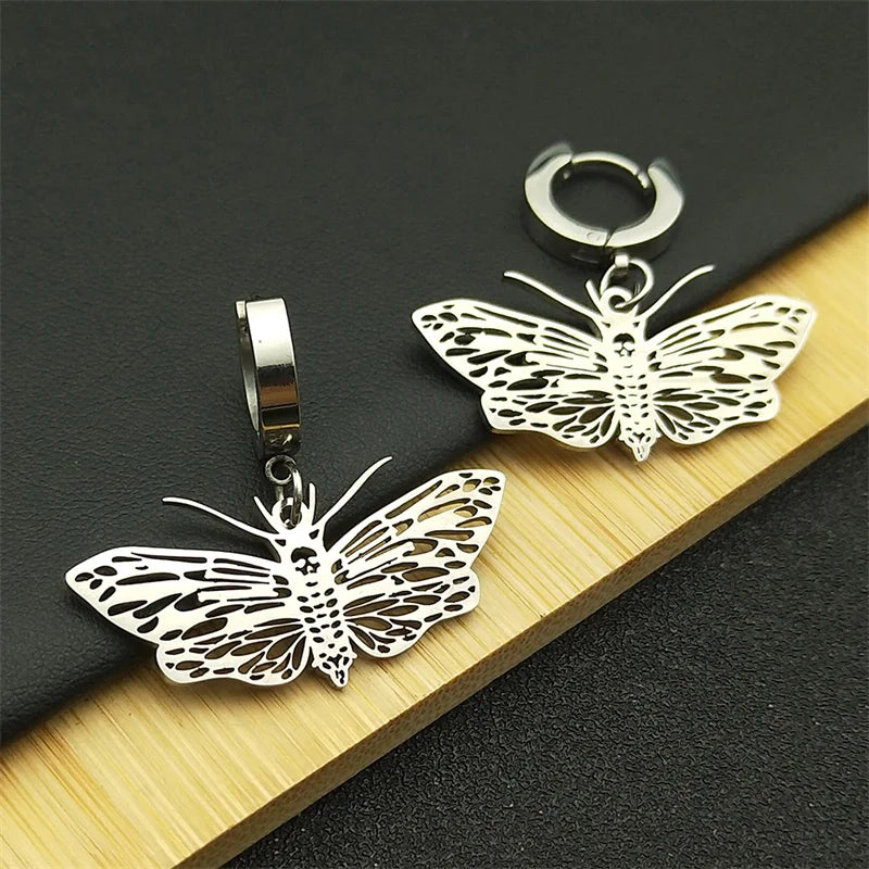 Silver Earrings Witchcraft Moth Dangle Vintage