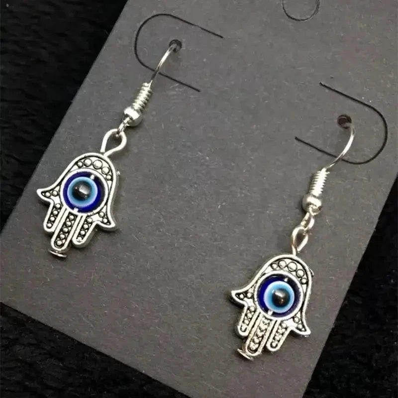 Evil Eye Hamsa Hand of Fatima Drop Earrings — Zinc Alloy