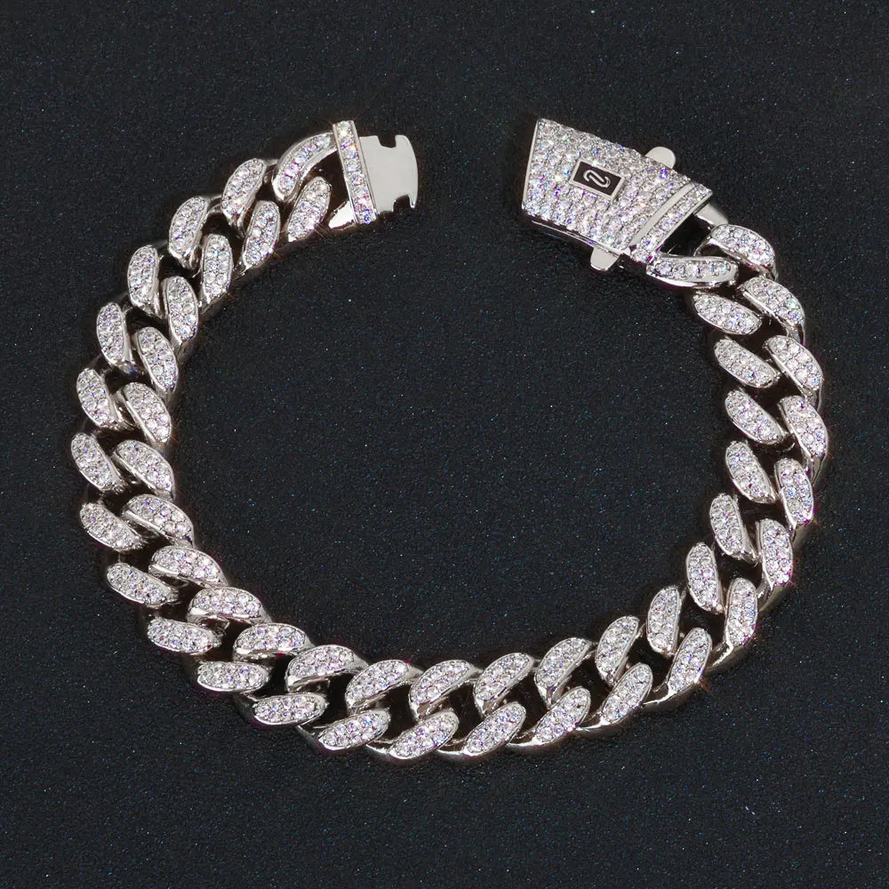 Gold Cuban Bracelet Iced Out 12MM Monaco 18K