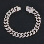 Gold Cuban Bracelet Iced Out 12MM Monaco 18K