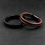 Double Leather Braided Charm Bracelet — Stainless Steel