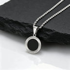 Punk Round Necklace for Men Boys,Embossing Radiation Sunburst Stainless Steel Necklace,Birthday Father Jewelry Gift