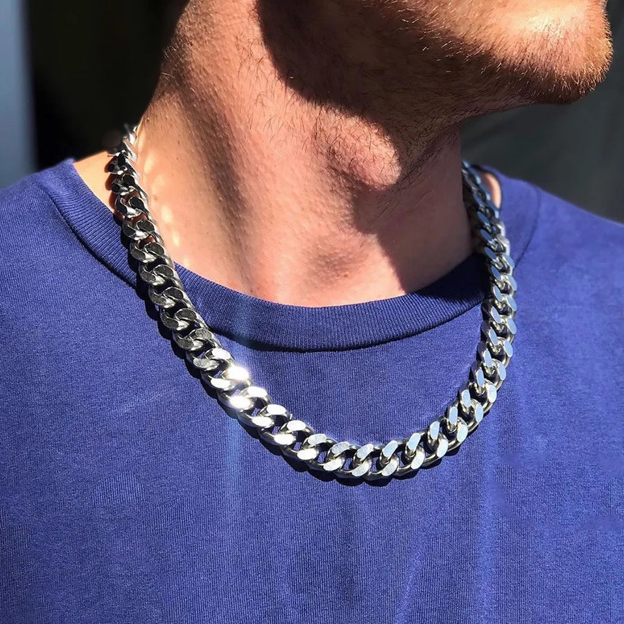 HNSP 316L Stainless Steel Chain Cuban Link Necklace For Men Accessories Jewelry Punk Street Style Thick Heavy Neck