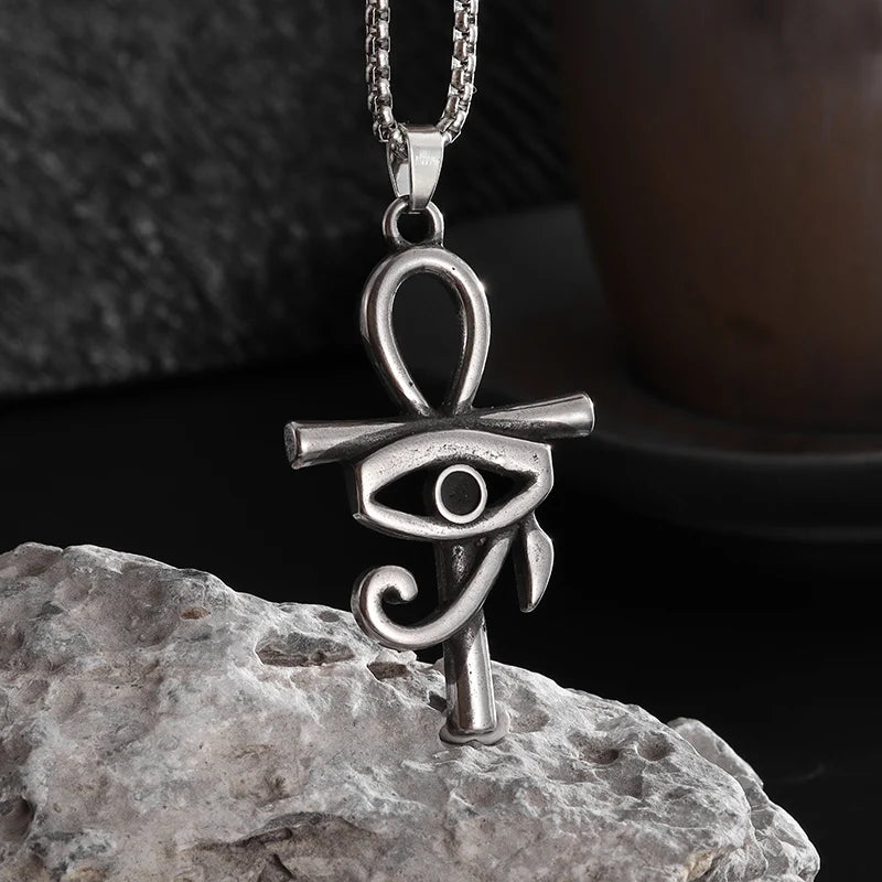 Shining Iced Out Ancient Egyptian God Eye of Horus Cross Pendant Necklace for Men and Women Hip Hop Trendy Amulet