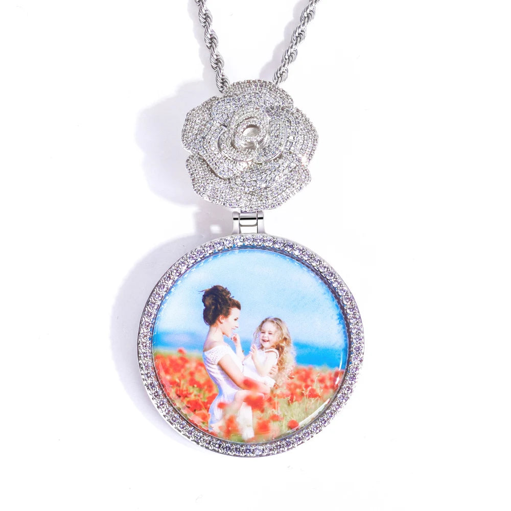 Statement Photo Pendant Necklace Rose Medallion