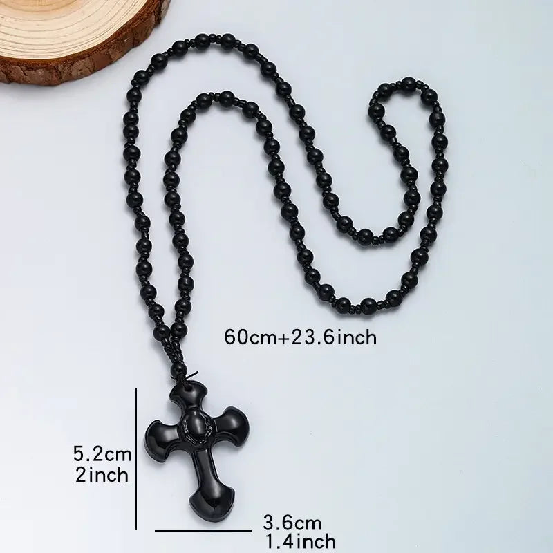 Prayer Hand Cross Black Pendant Necklace