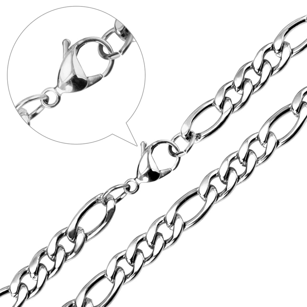 LUXUSTEEL Basic Punk Stainless Steel Chain Necklace For Women Men Cuban Figaro Braided Wheat Link Choker 5MM/7MM