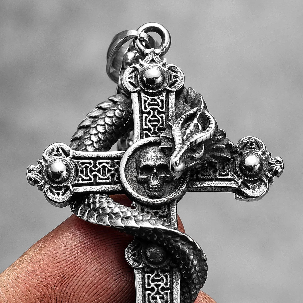 Dragon Circling Cross Religion Stainless Steel Men Women Necklaces Pendants Chain Punk Trendy Jewelry Creativity Gift Wholesale