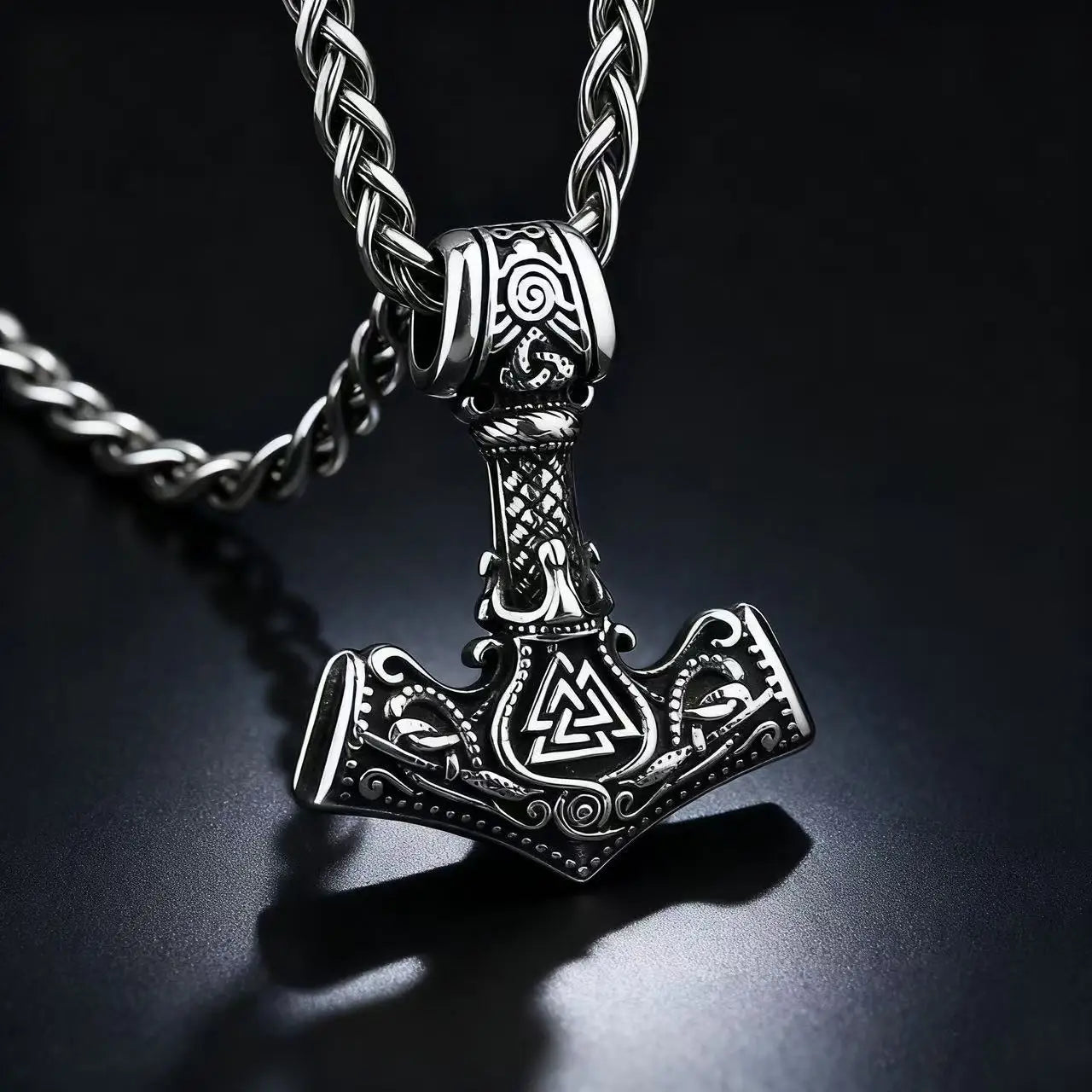 Mjolnir Steel Pendant 316L Norse Odin Knot