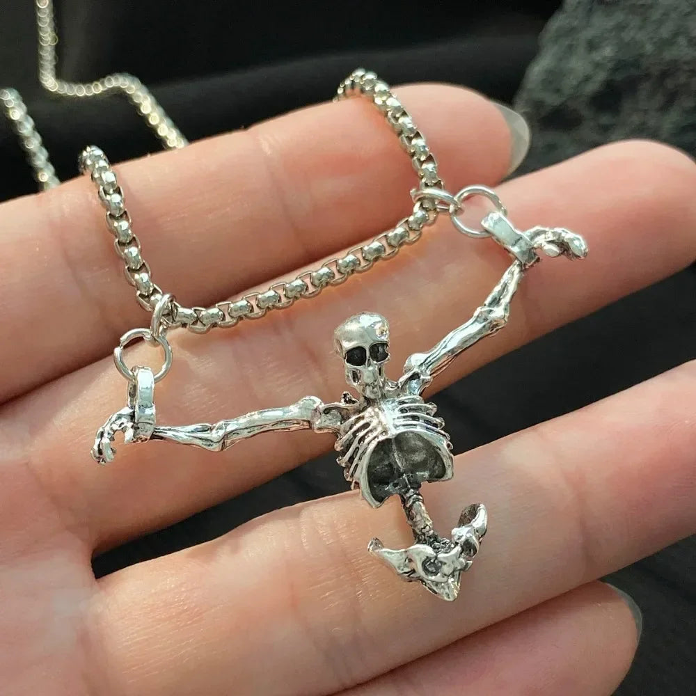 Punk Hip Hop Punished Man Skull Pendant Necklace Men Women Vintage Jewelry
