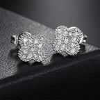 Silver Iced Out Four Leaf Clover Stud Earrings