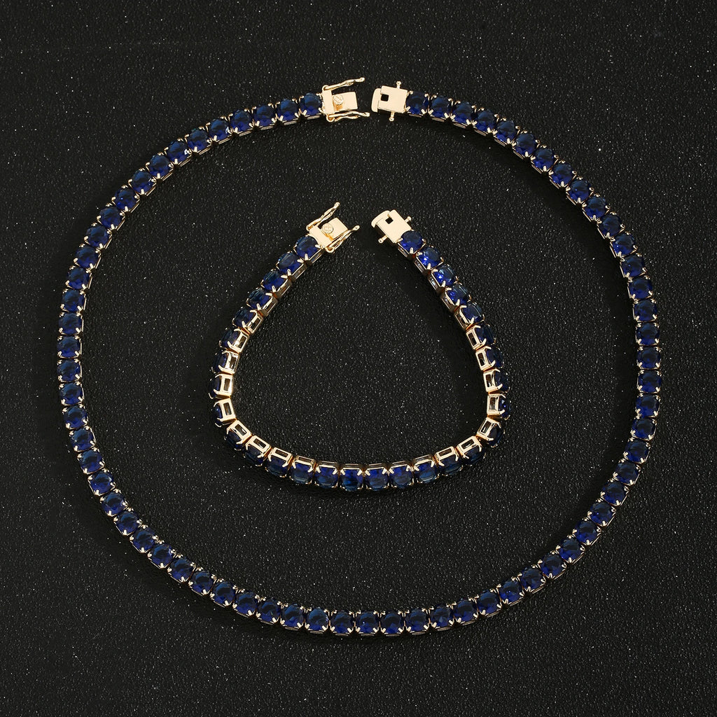 Multi-Color CZ Chain Bracelet Necklace Set 6mm 50cm