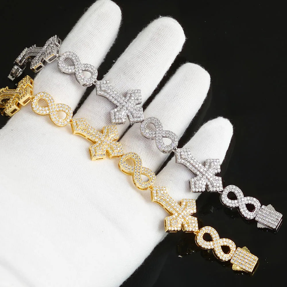 Gold Cross Iced Out Bracelet 8MM
