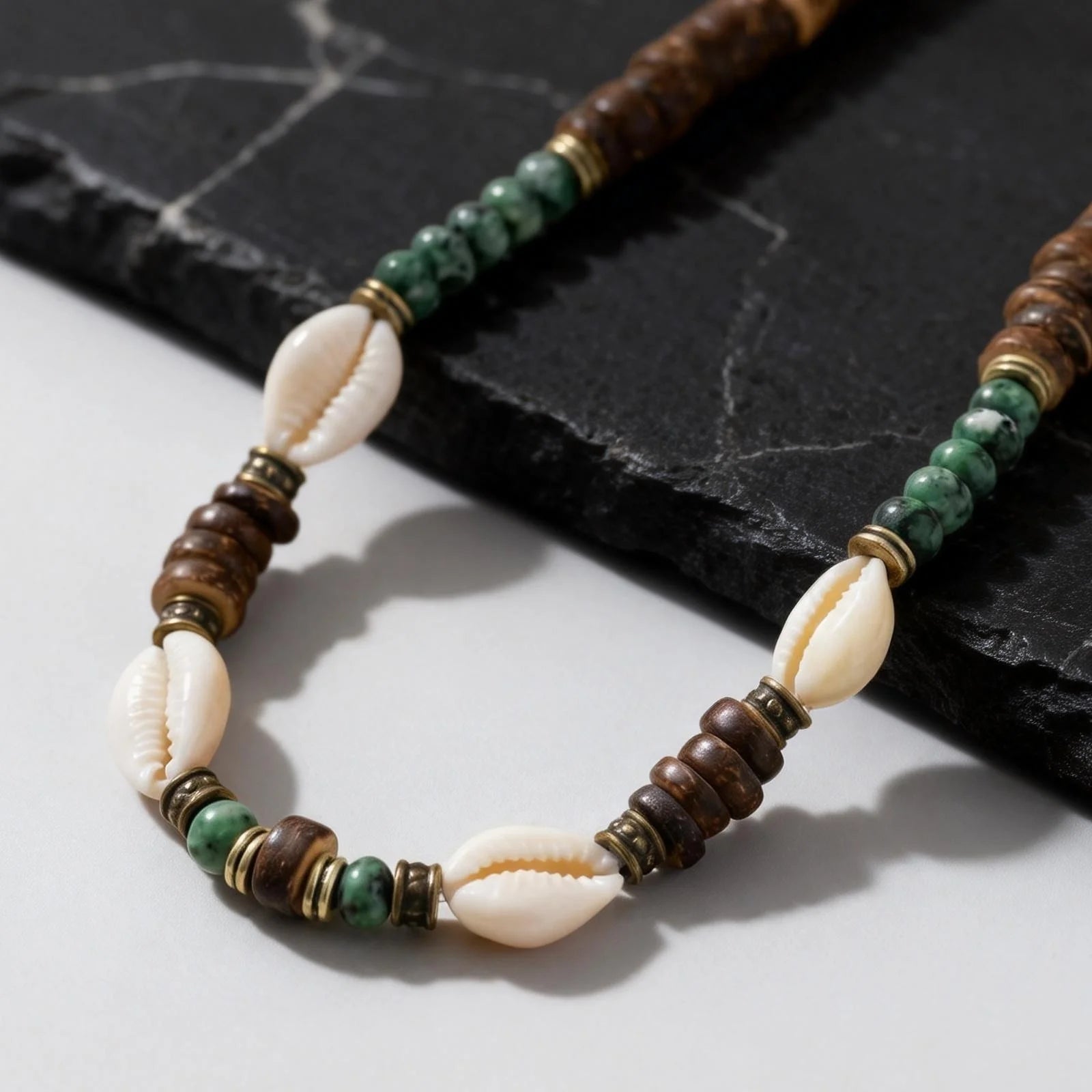 Coconut Shell Beaded Surfer Necklace