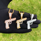 Aokaishen Iced Out Gun Necklace Pendant for Men Street Culture Prong Setting Charm Cubic Zirconia Hip Hop Jewelry