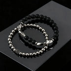 2ps Fashion Bracelet Set for Men Natural Agate Hematite Beaded Chain Bangle Luxury High Quality Jewelry Gift