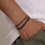 Vnox 2pcs/Set Cuban Figaro Rope Snake Chain Bracelet Set for Men Boys, Gold Black Silver Color Stainless Steel Wristband Jewelry