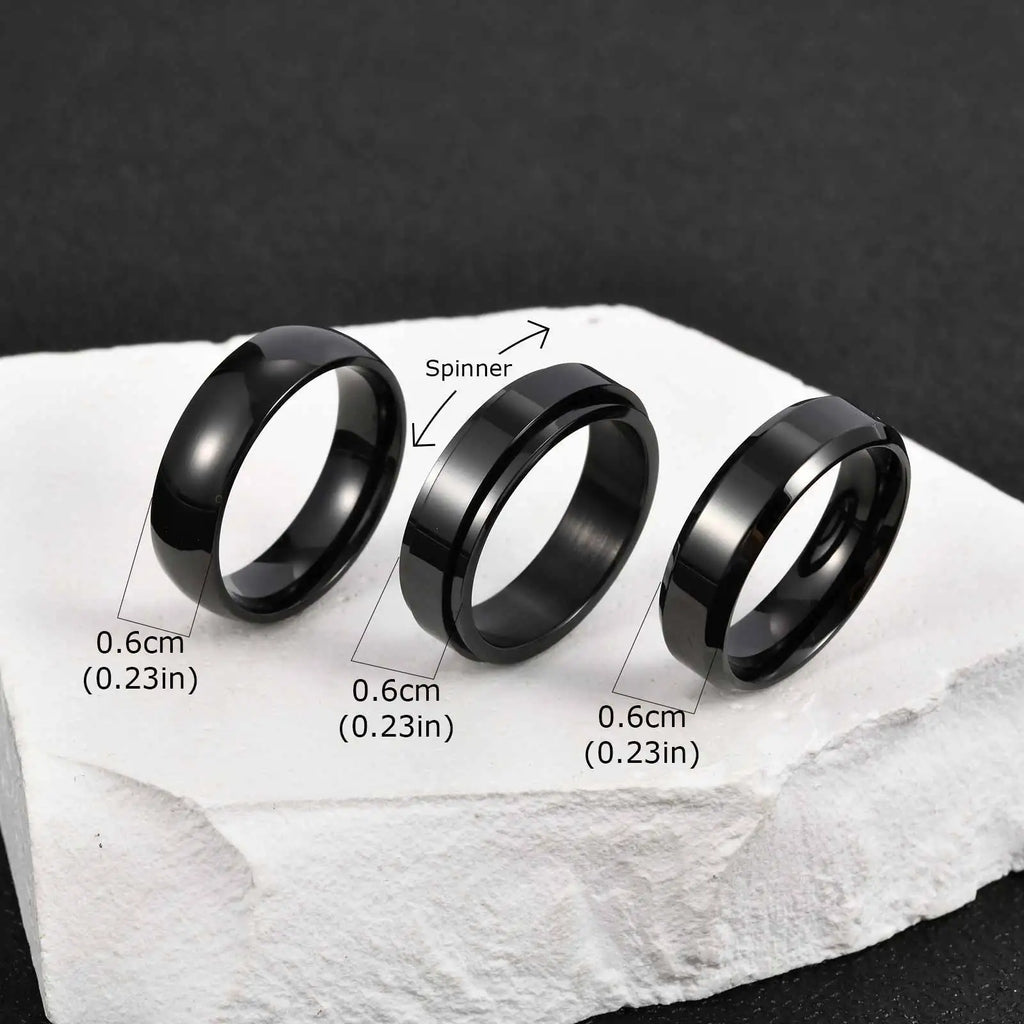 Vnox 3pcs/set Men's Stainless Steel Rings Set, Black Silver Gold Color Wedding Band, Anniversary Birthday Party Jewelry