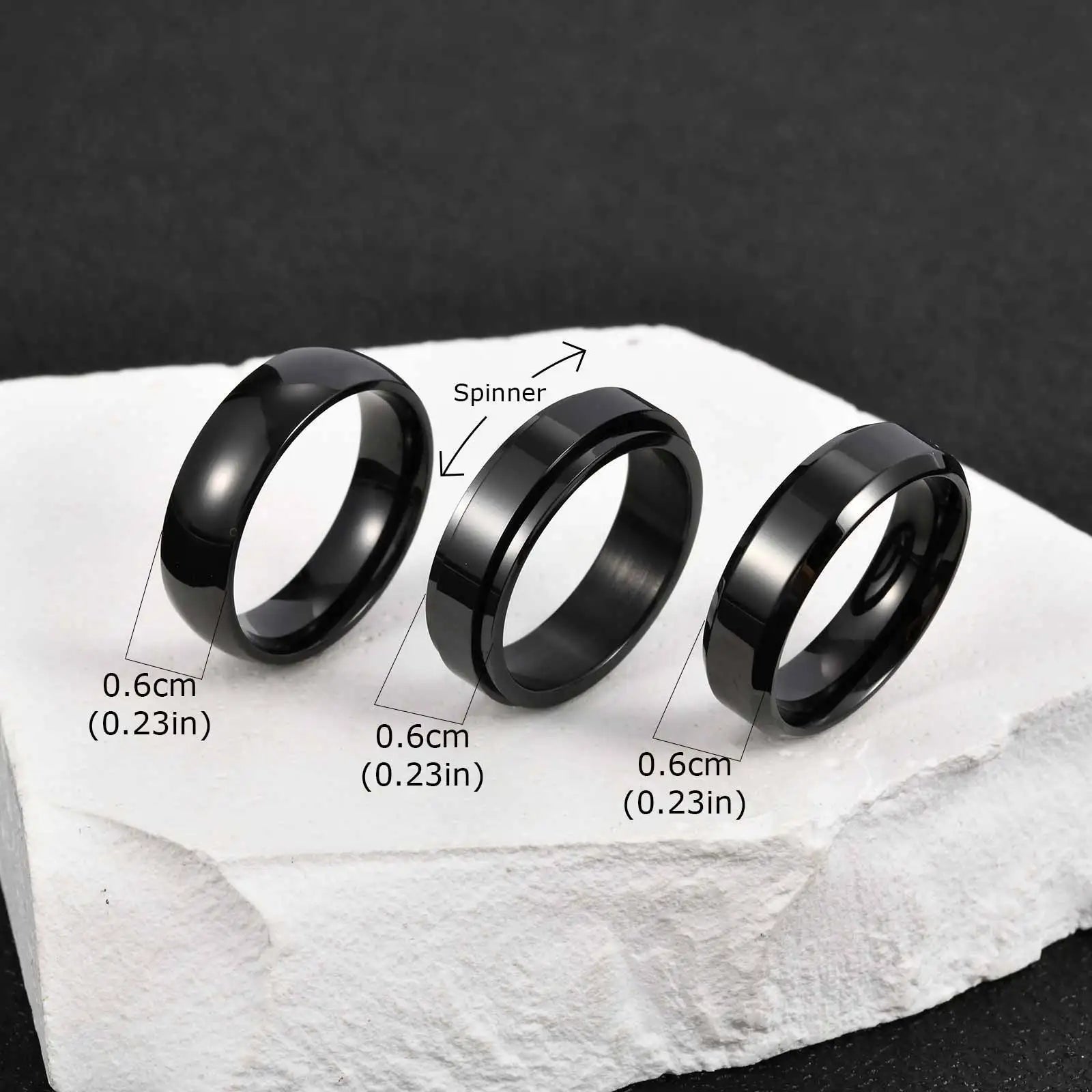 Vnox 3pcs/set Men's Stainless Steel Rings Set, Black Silver Gold Color Wedding Band, Anniversary Birthday Party Jewelry