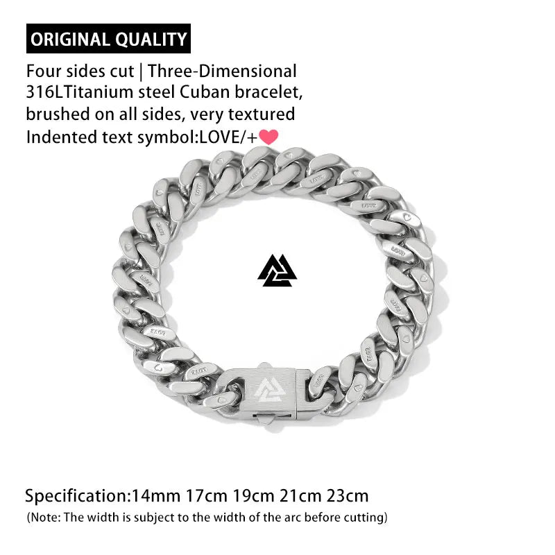 Original Design Stainless Steel Cuban Bracelet Men Women Couple Letter Matte Bangle Punk Hip Hop Thick Chunky Chain